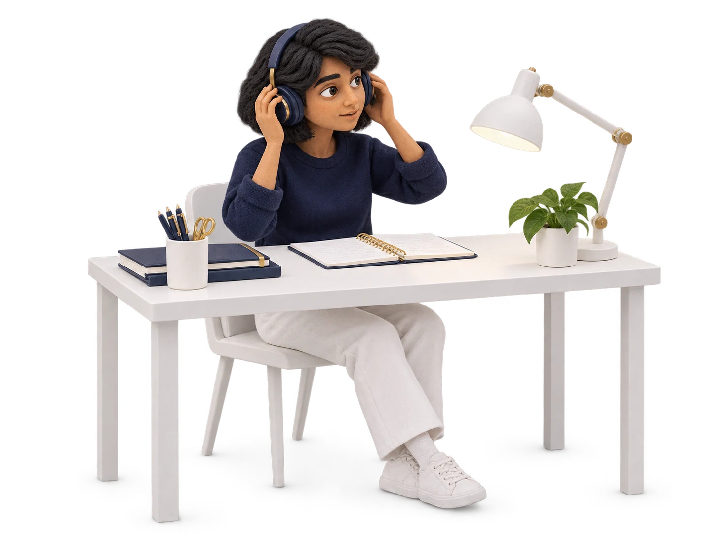 A learner adjusting their study space
